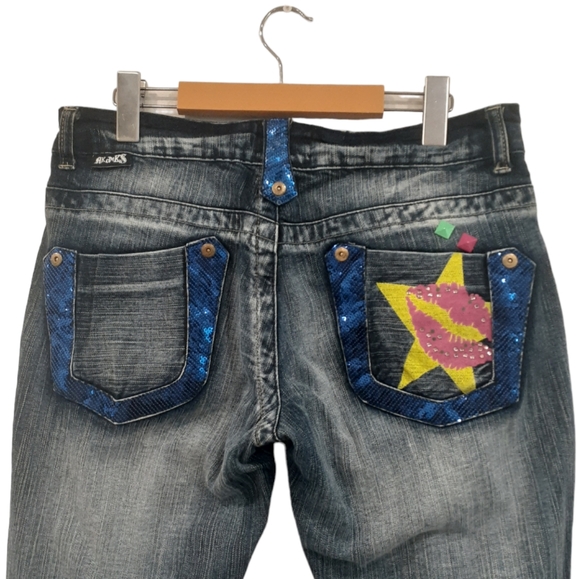Akademiks Vintage Y2K Women's Embellished Slim Fit Jeans Blue Sequins Size 32 - Picture 6 of 12